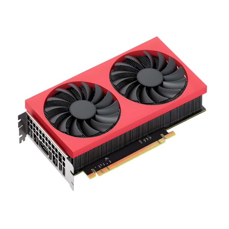 PSD placa gráfica potente com dois ventiladores isolados em fundo branco