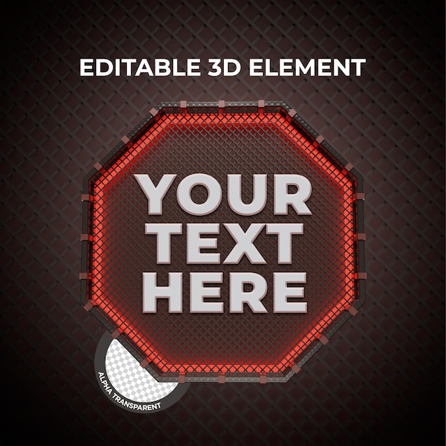 Placa octogonal de rejilla 3d, texto editable