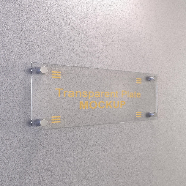 PSD placa transparente na maquete de concreto da parede