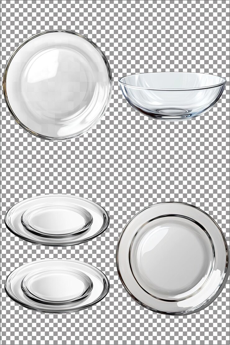 Placa de vidrio transparente utensilios de comedor elegantes y versátiles hiperrealistas PNG aislados con transparente transparente
