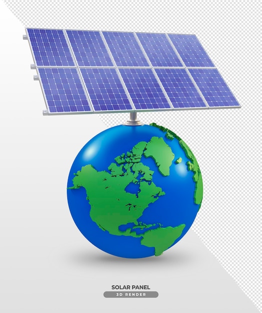 PSD placas de energia solar com globo terrestre em desenho 3d realista render