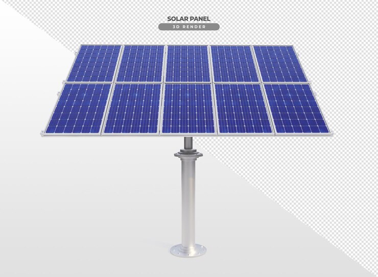 Placas de energia solar em base suspensa de alumínio 3d renderização realista