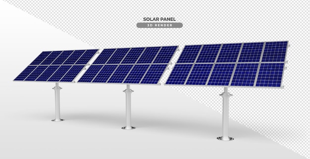 PSD placas de energia solar em base suspensa de alumínio 3d renderização realista