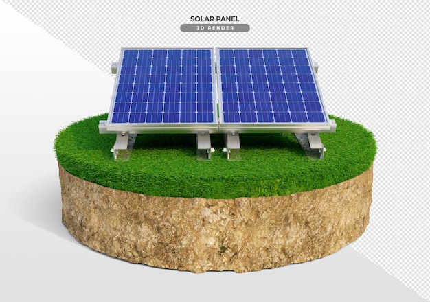 Placas de energia solar em terreno de grama em renderização 3d realista