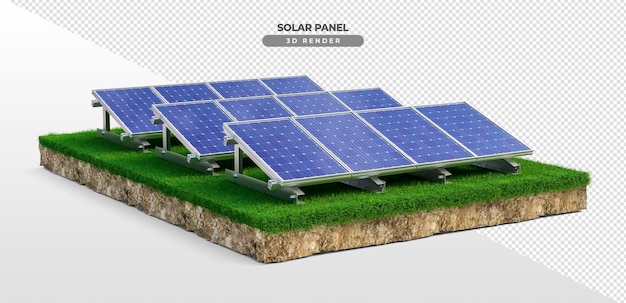 Placas de energía solar sobre base de aluminio renderizado 3d realista