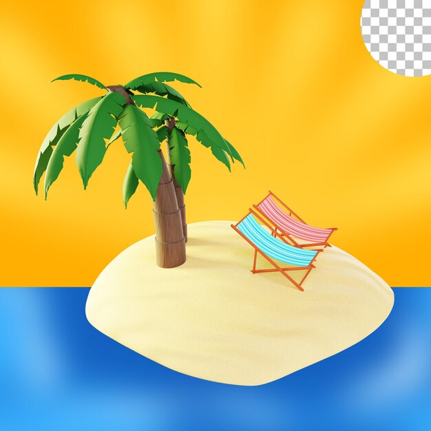 Plage D'été Avec Deux Chaises Et Palmier Illustration 3d