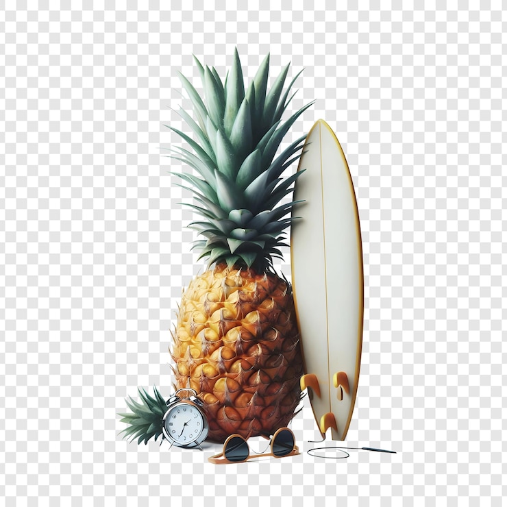 PSD une plage d'été de jus d'ananas sur un fond transparent