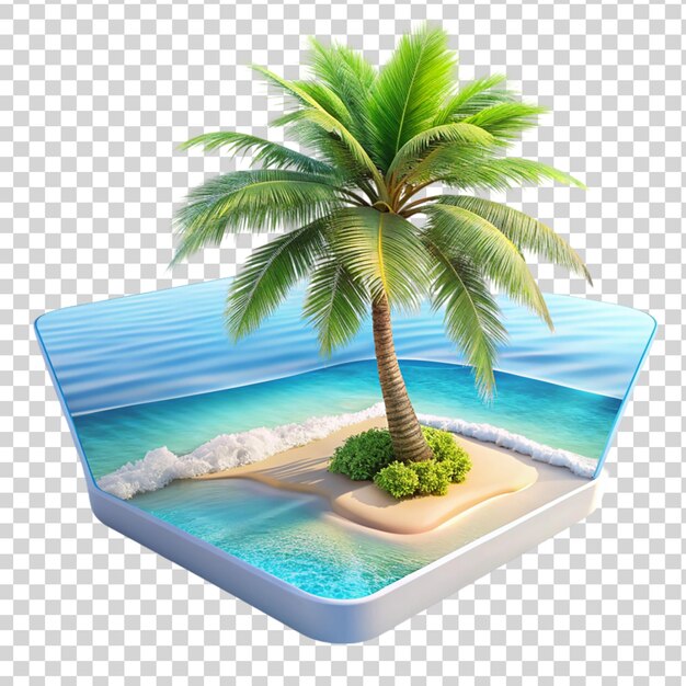 PSD plage et mer 3d avec un palmier isolé sur un fond transparent