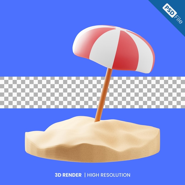 PSD plage avec parasol 3d illustration