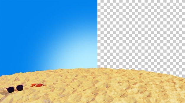 Plage de sable avec des lunettes de soleil rendu 3d Plage d'été Concept de vacances d'été