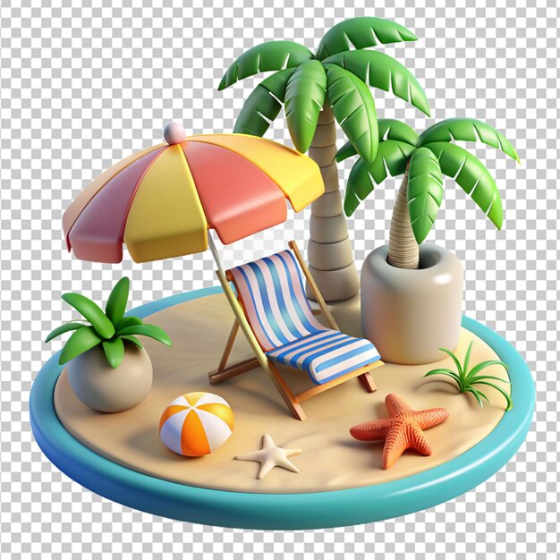 Plage Tropicale 3d Avec Accessoires De Bain De Soleil D'été Fond Transparent