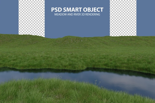 Plaine d'herbe réaliste et rendu 3d de la rivière d'objets isolés