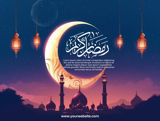 Plaka psd ramadan kareem plantilla de póster con linterna islámica de ramadan