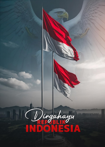 PSD plakat zum unabhängigkeitstag indonesiens in den sozialen medien