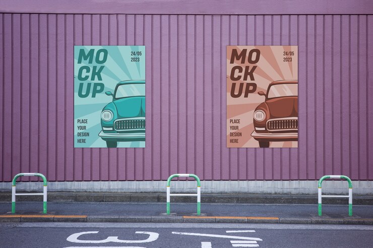 Plakatmodell auf dem Parkplatz