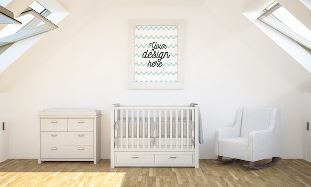 Plakatmodell im Babyzimmer im 3D-Rendering