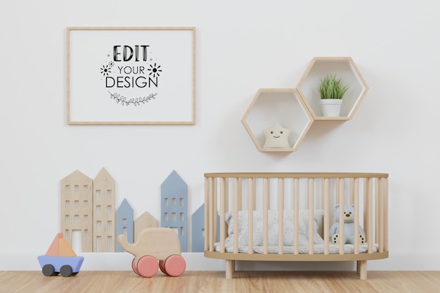 Plakatrahmen im Kinderzimmer Psd Mockup