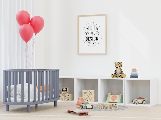 Plakatrahmen im Kinderzimmer Psd Mockup