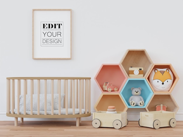 Plakatrahmen im Kinderzimmer Psd Mockup