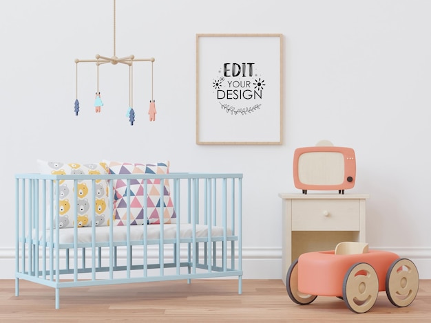 Plakatrahmen im Kinderzimmer Psd Mockup