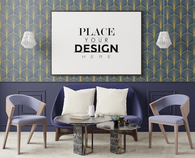 Plakatrahmen im Wohnzimmer Psd Mockup