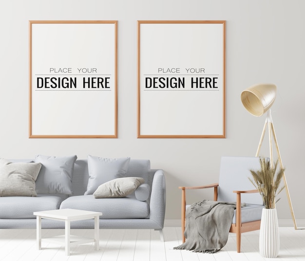 Plakatrahmen im wohnzimmer psd mockup