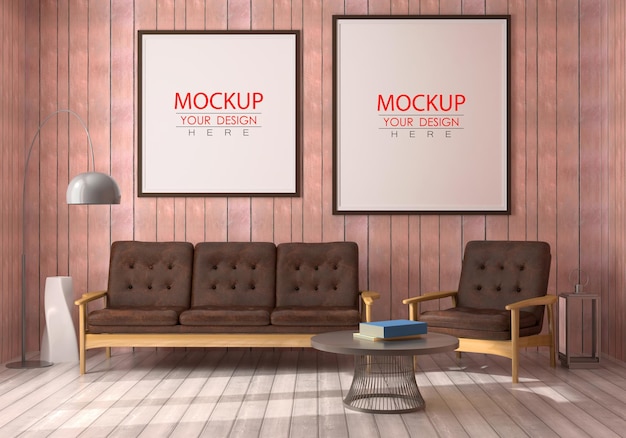 Plakatrahmen im Wohnzimmer Psd Mockup