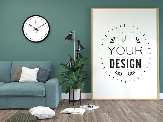 Plakatrahmen im Wohnzimmer Psd Mockup