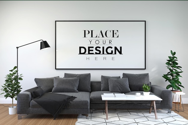 Plakatrahmen im wohnzimmer psd mockup