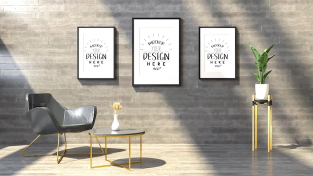 Plakatrahmen im Wohnzimmer Psd Mockup