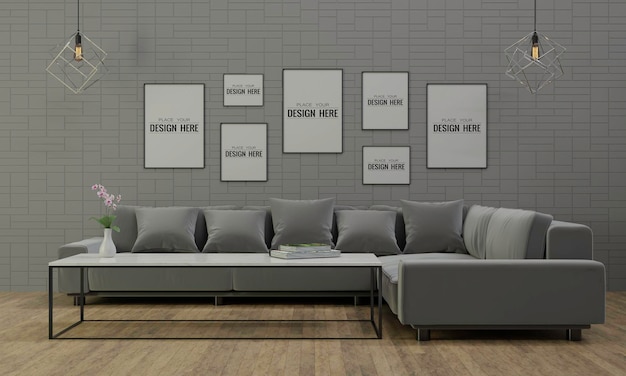 Plakatrahmen im Wohnzimmer Psd Mockup