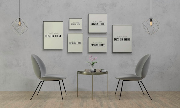 Plakatrahmen im Wohnzimmer Psd Mockup