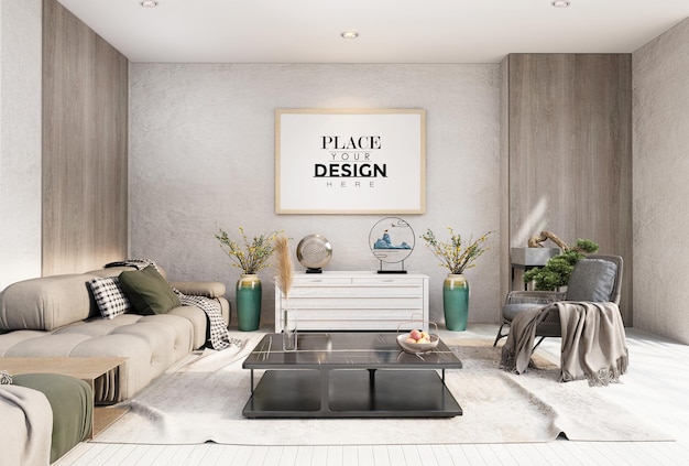 Plakatrahmen im Wohnzimmer Psd Mockup