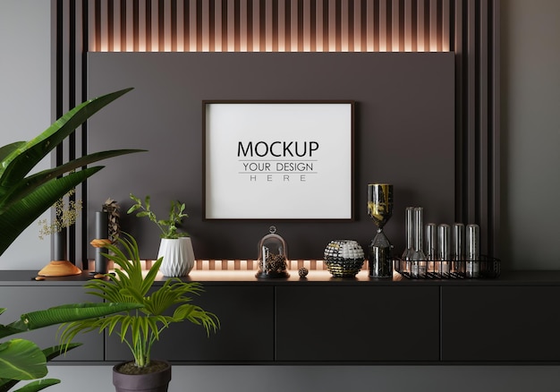 Plakatrahmen im Wohnzimmer Psd Mockup