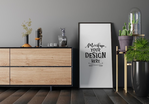 Plakatrahmen im wohnzimmer psd mockup