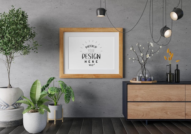 Plakatrahmen im wohnzimmer psd mockup