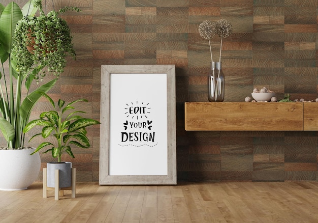 Plakatrahmen im Wohnzimmer Psd Mockup