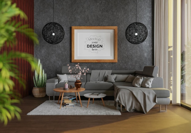 Plakatrahmen im Wohnzimmer Psd Mockup