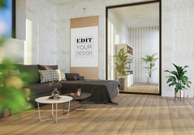 Plakatrahmen im Wohnzimmer Psd Mockup