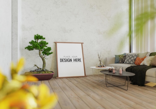 Plakatrahmen im Wohnzimmer Psd Mockup