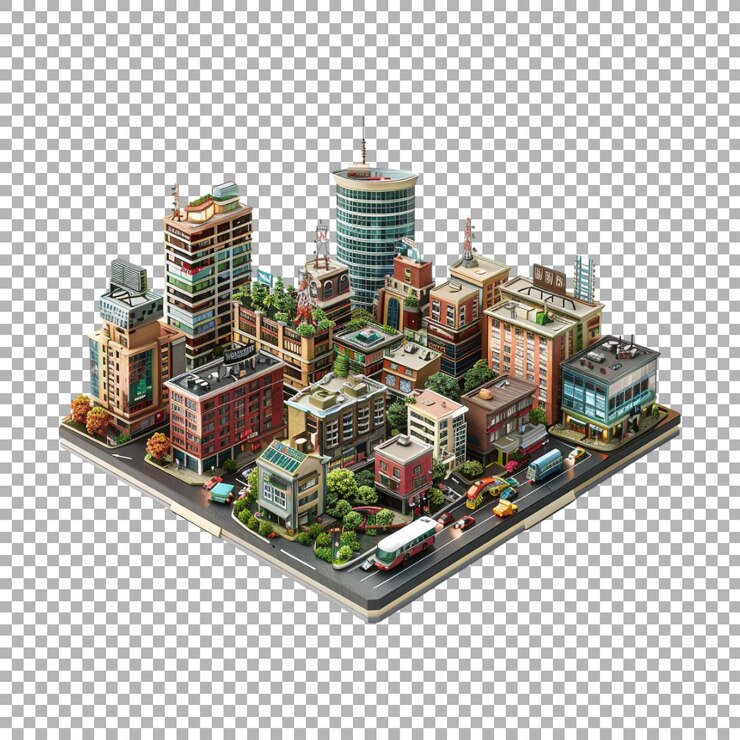 PSD plan de la ciudad isométrico en 3d en un fondo transparente generado por ai