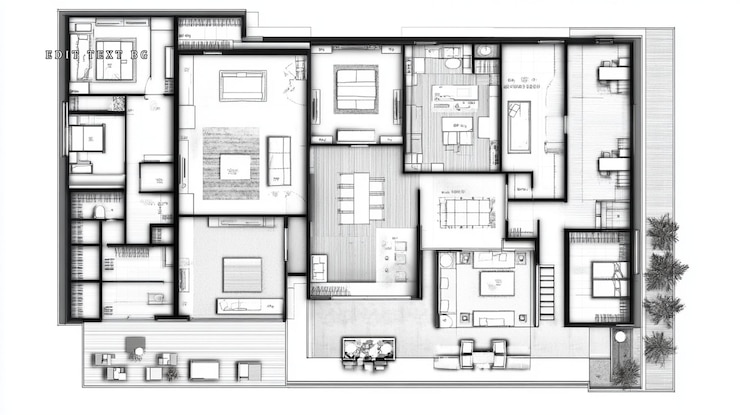 PSD plan d'étage d'une maison moderne, plan architectural