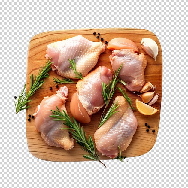 PSD planche en bois psd avec un plateau de poulet et de légumes dessus