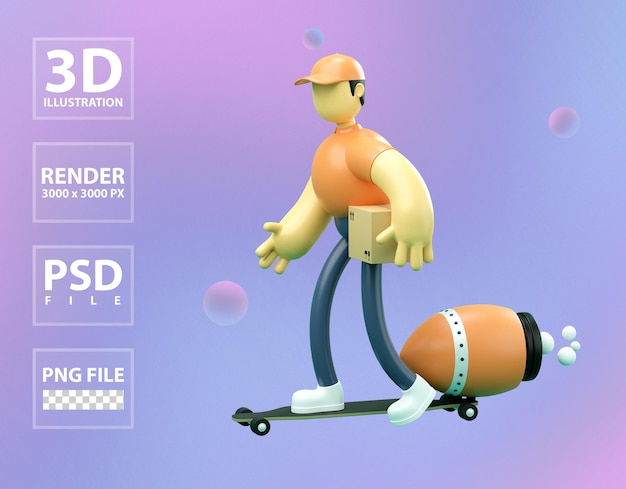 PSD planche à roulettes d'équitation de courrier 3d