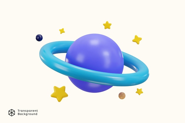 PSD planeta con anillo alrededor de saturno júpiter urano neptuno con estrellas icono ilustración de renderización 3d