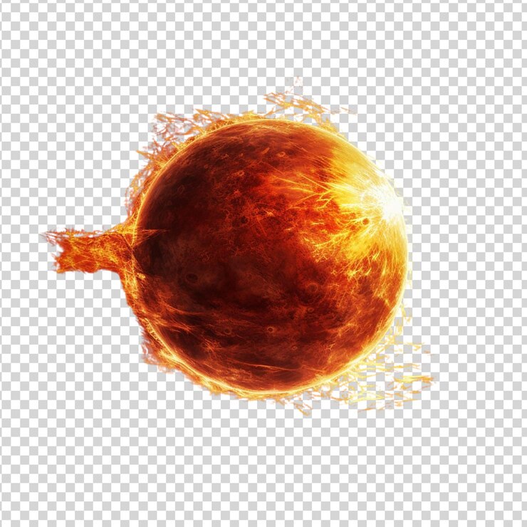 PSD planeta de fuego realista sobre un fondo transparente