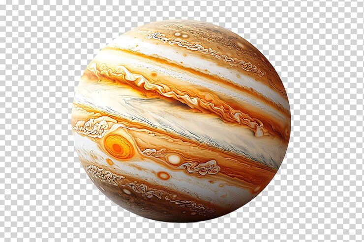 PSD planeta júpiter aislado en un fondo transparente parte del sistema solar renderización espacial en 3d