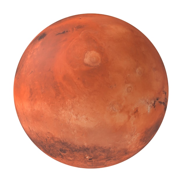 Planeta Marte, el planeta rojo aislado en la representación 3d de fondo transparente