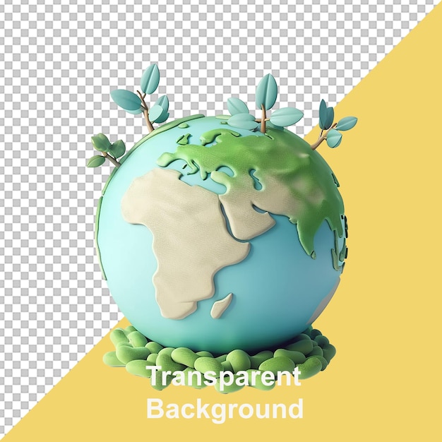 PSD planeta tierra con brote verde y hojas icono vectorial 3d en fondo blanco