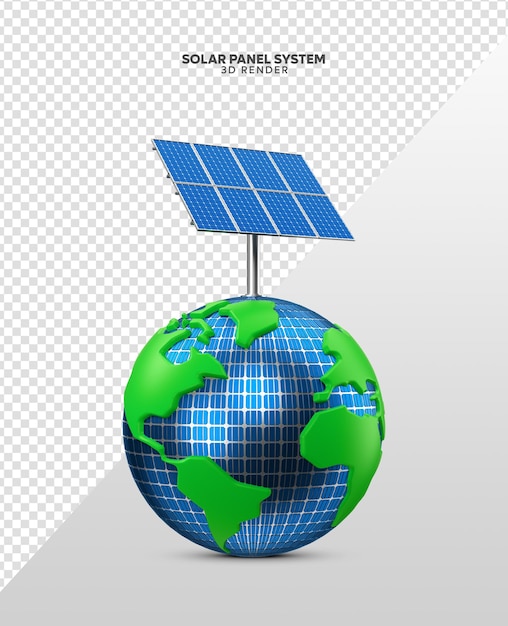 PSD planeta tierra globo con sistema de panel solar realista 3d render aislado para composición